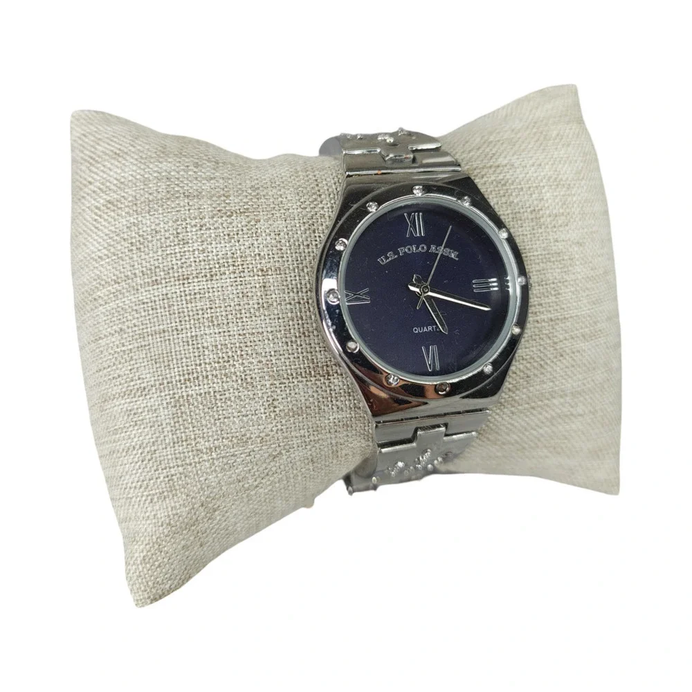 U.S. Polo Assn. Women's Silver-Tone Bracelet Watch with Blue Face